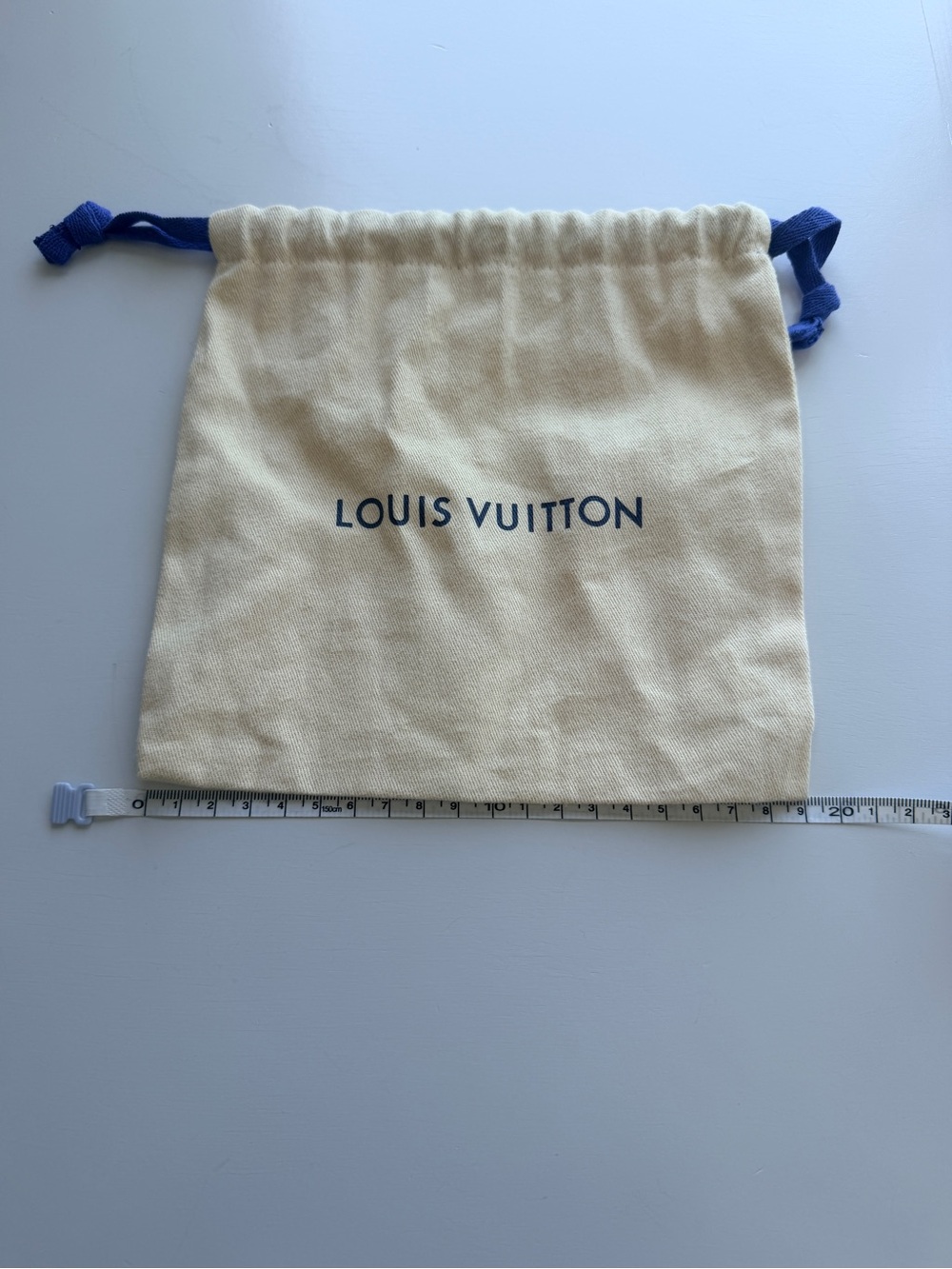 Louis Vuitton Cream Canvas Drawstring Pouch with Blue Logo